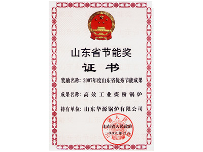 Shandong Energy Conservation Award Certificate
